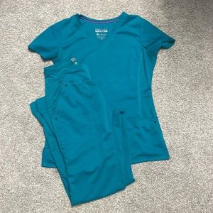 Healing hands purple label yoga scrubs set Teal XS